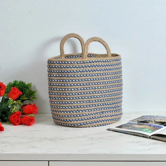 pepme Other - Jute Basket | Blue Circle | 11 Inches, Pack of 2